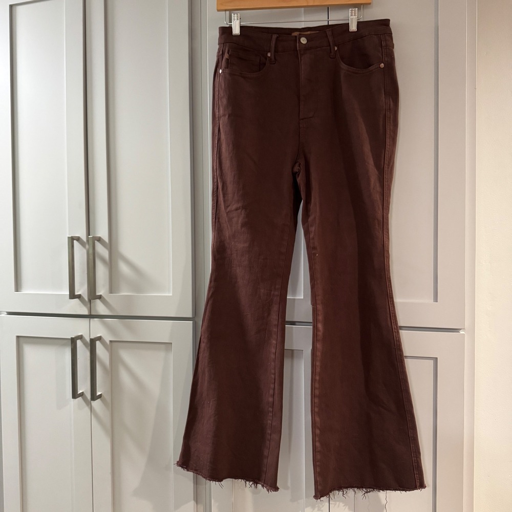 Judy Blue Garment Dyed‎ Brown Jeans Women's 11/30 Flare Leg Raw Hem Boho JB88803